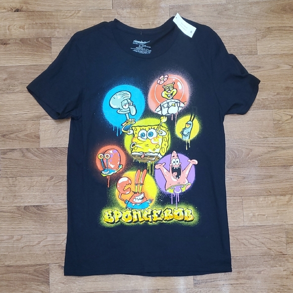 Nickelodeon SpongeBob Black Tee with Colorful Characters - Picture 1 of 5